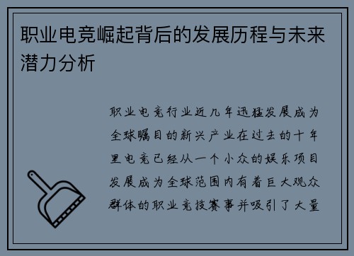 职业电竞崛起背后的发展历程与未来潜力分析